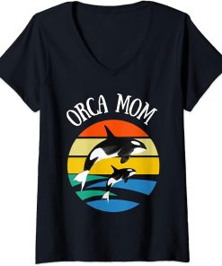 Womens 80s Orca Mom Retro Vintage Sunset V-Neck T-Shirt