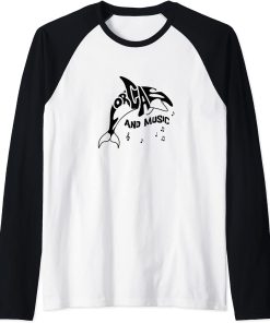 Orcas and Music Notes Whale Musician Clef Raglan Baseball Tee