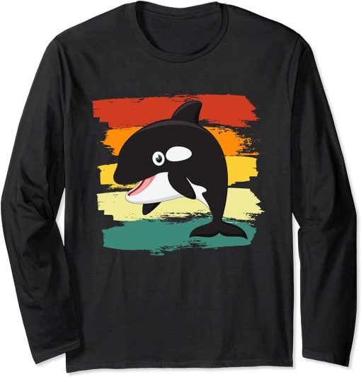 Cartoon Orca Whale I Orca Art I Orca Whale I Kids Orca Long Sleeve T-Shirt